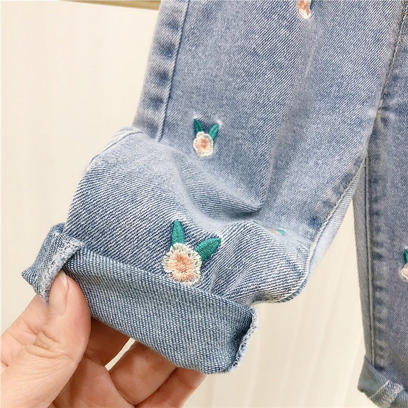 9M-6Y Floral Colorblock Skinny Jeans Cute Toddler Girl Clothes Wholesale - PrettyKid