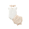 Girls' Baby Suit White Fly Sleeve Top Printed Shorts Three Pieces - PrettyKid
