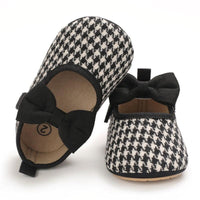 Baby Girls Plaid Bow Child Soft Rubber Sole Non-slip Baby Shoes - PrettyKid