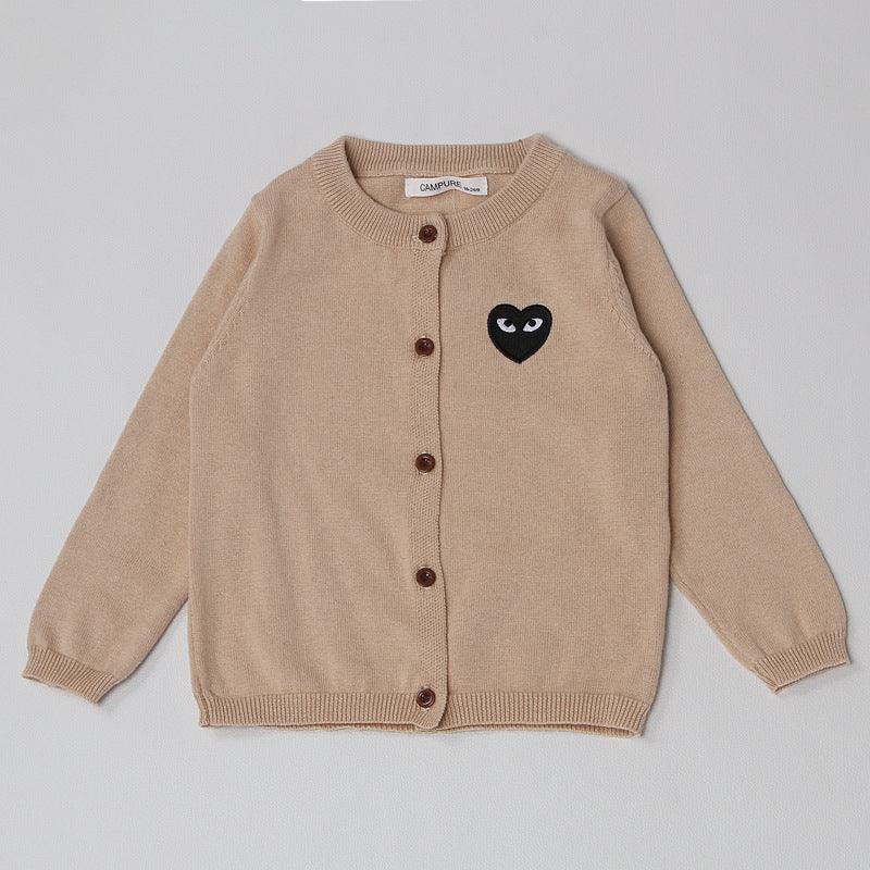 Toddler Kids Solid Color Love Embroidery Cardigan Cotton Thread Knitted Cardigan Coat - PrettyKid