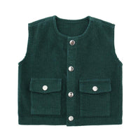 Children Boys Girls Corduroy Solid Double Pocket Vest Top - PrettyKid