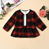 Toddler Kids Girls' Plaid Long Sleeve Coat Dress Two Piece Set - PrettyKid