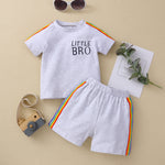 Baby Boys Solid Color Little Bro Letters Printed Rainbow Patchwork Short-sleeved Suit - PrettyKid