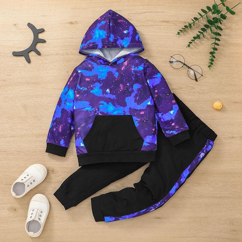 Toddler Kids Boys Cartoon Print Hoodie Solid Pants Set - PrettyKid