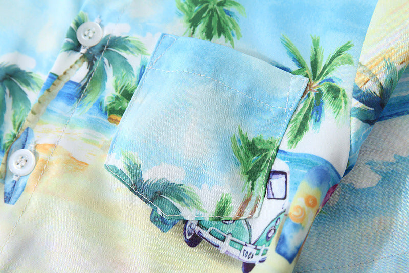 9M-4Y Toddler Boys Coconut Tree Print Button Shirts Wholesale Clothing For Boys - PrettyKid