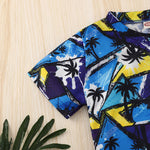 Toddler Kids Boys Blue Coconut Tree Print Short Sleeves Shorts Set - PrettyKid