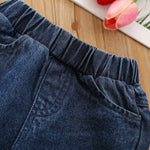 Summer toddler kids girls' short-sleeved hollow top jeans two-piece set - PrettyKid