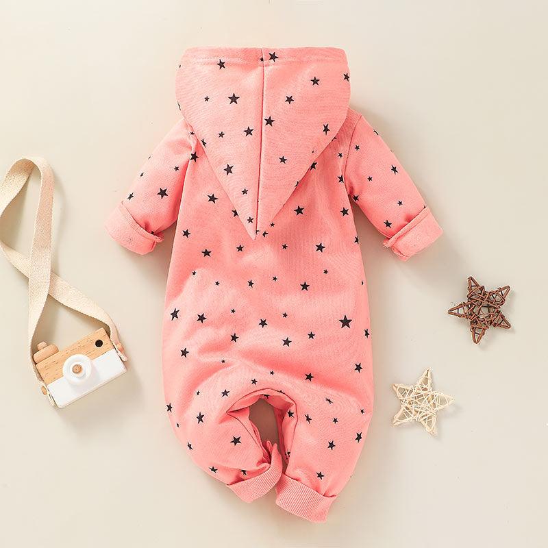 Baby Boys Girls Solid Lovely Moon Star Print Hoodie Jumpsuit - PrettyKid