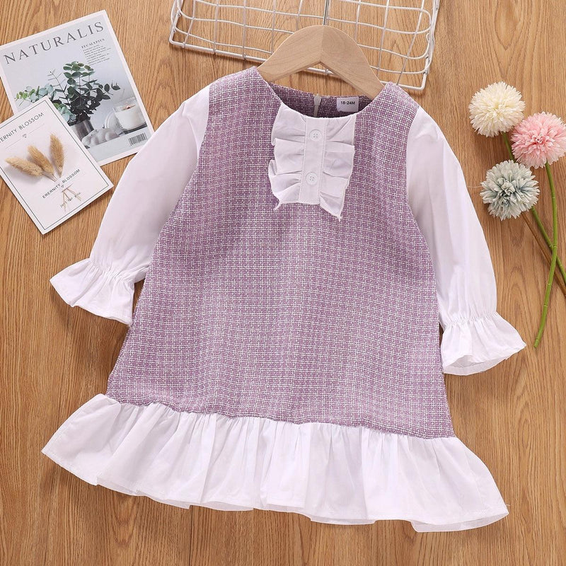 Toddler Kids Girls' Patchwork Ruffle Hem Dress Bulk Childrens Clothing Suppliers - PrettyKid