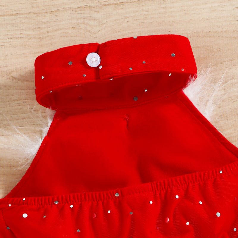 Christmas Princess Dresses Female Baby Mesh Hanging Neck Puffy Dress - PrettyKid
