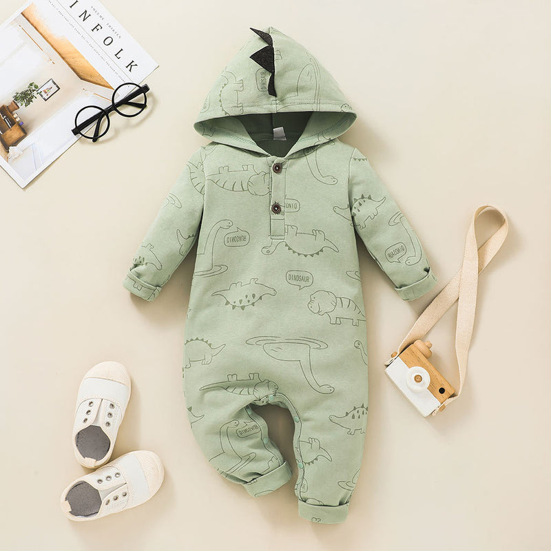 Baby Boys Solid Color Dinosaur Style Long Sleeve Jumpsuit - PrettyKid