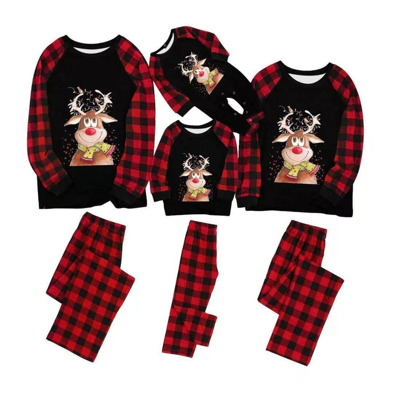 Mommy and Me Lovely Fawn Christmas Printed Top Plaid Trousers Pajama Set - PrettyKid