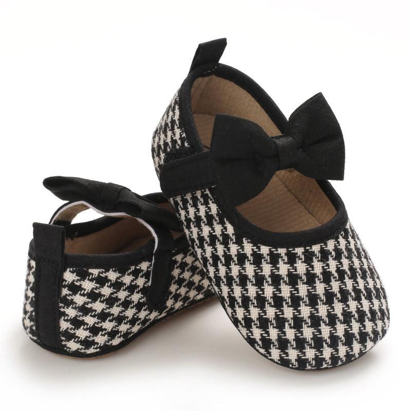 Baby Girls Plaid Bow Child Soft Rubber Sole Non-slip Baby Shoes - PrettyKid