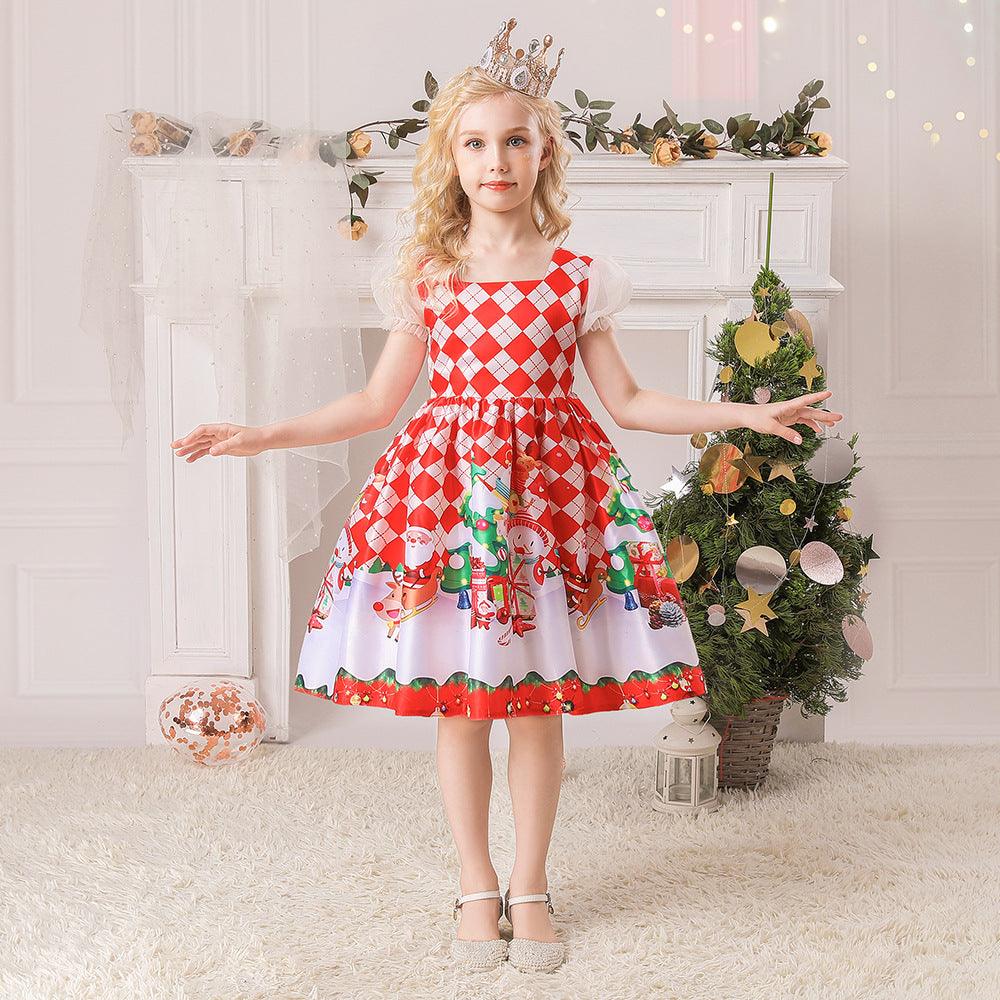 Kids Girls Plaid Print Dress Christmas Dress Children's Boutique Wholesale Vendors - PrettyKid