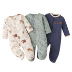 3PCS Baby Boys Girls Solid Color Lovely Printed Cotton Wrap Long Sleeve Jumpsuit - PrettyKid
