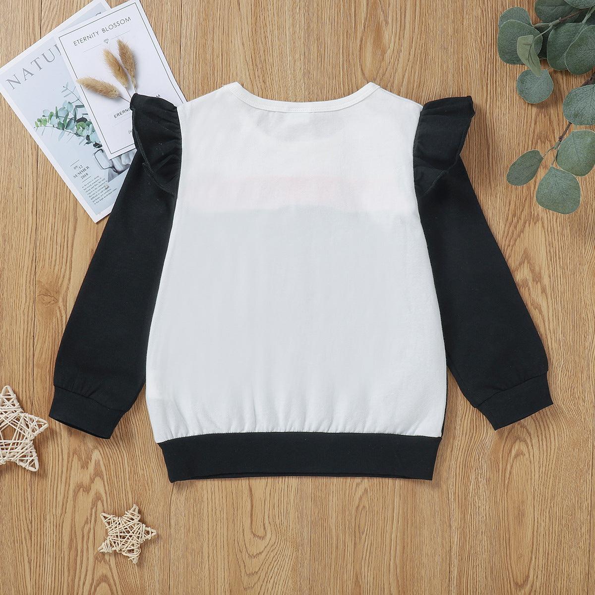 Toddler Kids Girls Solid Color Long Sleeve Ruffle Color Blocking Blouse - PrettyKid