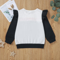 Toddler Kids Girls Solid Color Long Sleeve Ruffle Color Blocking Blouse - PrettyKid