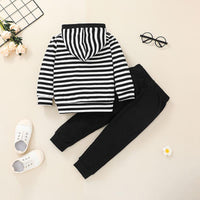 Toddler Kids Hooded Striped Top Solid Pants Set - PrettyKid