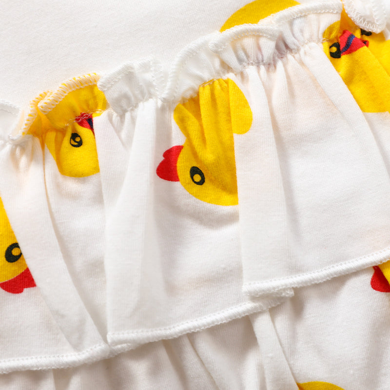 Toddler Kids Girls Summer Solid Color Cartoon Little Yellow Duck Suspender Short Sleeved Top and Shorts Set - PrettyKid