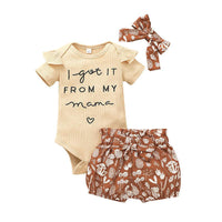 Baby Girl Solid Letter Short Sleeve Top Floral Print Shorts Set - PrettyKid