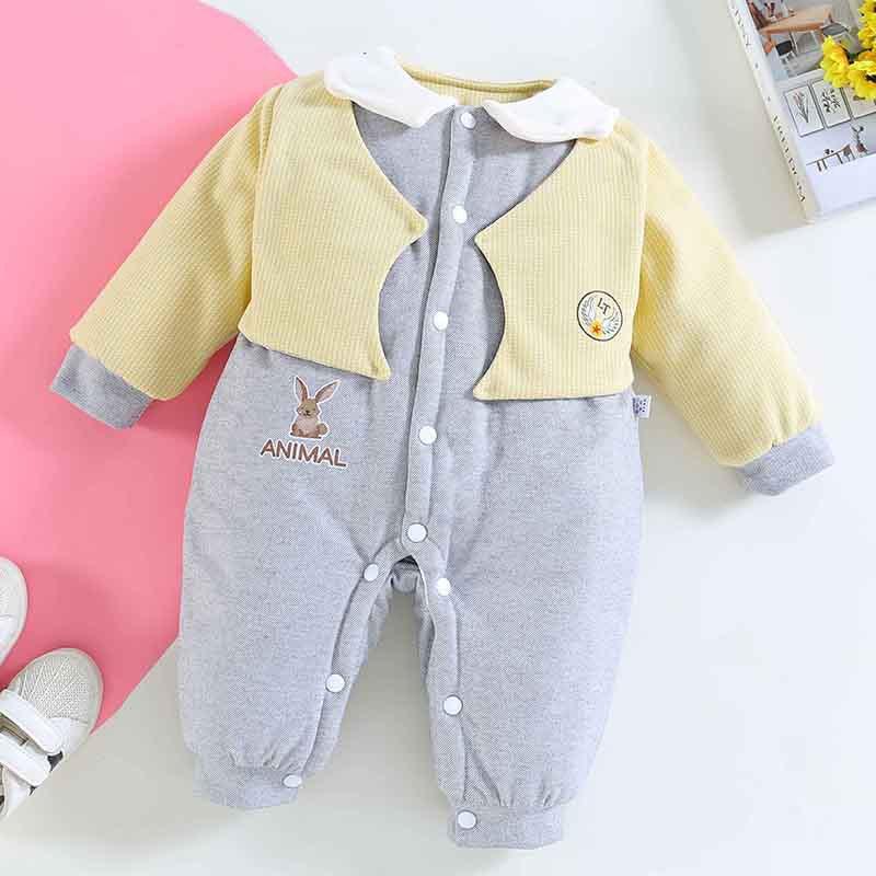 Baby Boys Girls Long Sleeved Cotton False Two-piece Set Thickened Warm Jumpsuit - PrettyKid