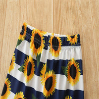 Toddler Kids Girls Solid Letter Top Stripe Sunflower Flared Pants Set - PrettyKid