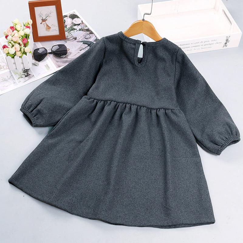 Toddler Girls Solid Lace Long Sleeve Dress Kids Clothing Distributor - PrettyKid