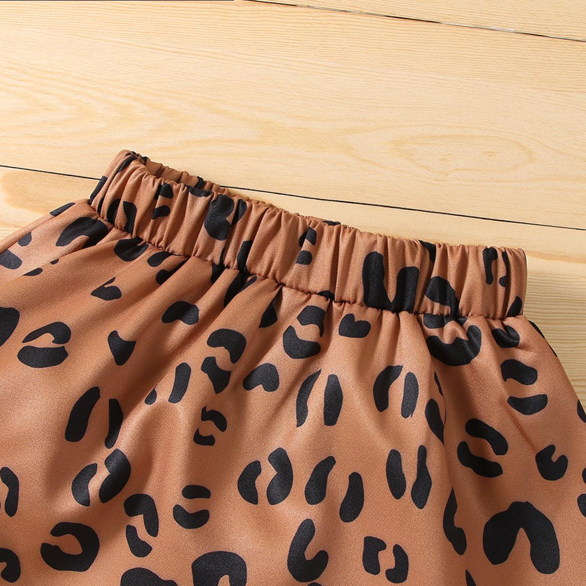 Toddler Kids Girls Leopard Print Hoodie Short Skirt Set - PrettyKid