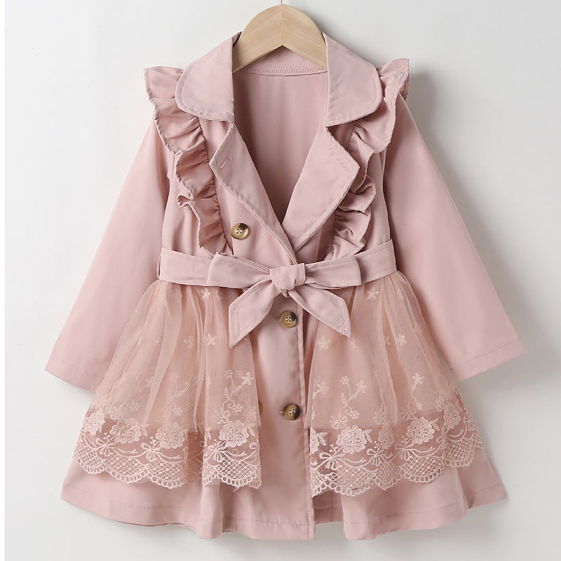 Toddler Kids Girls Solid Color Mesh Patchwork Ruffle Jacket - PrettyKid