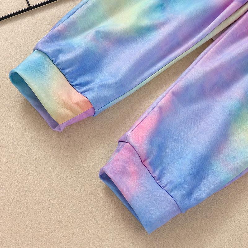 Toddler Kid Girls Long Sleeve Tie Dyed Pullover Long Pants Hooded Suit - PrettyKid