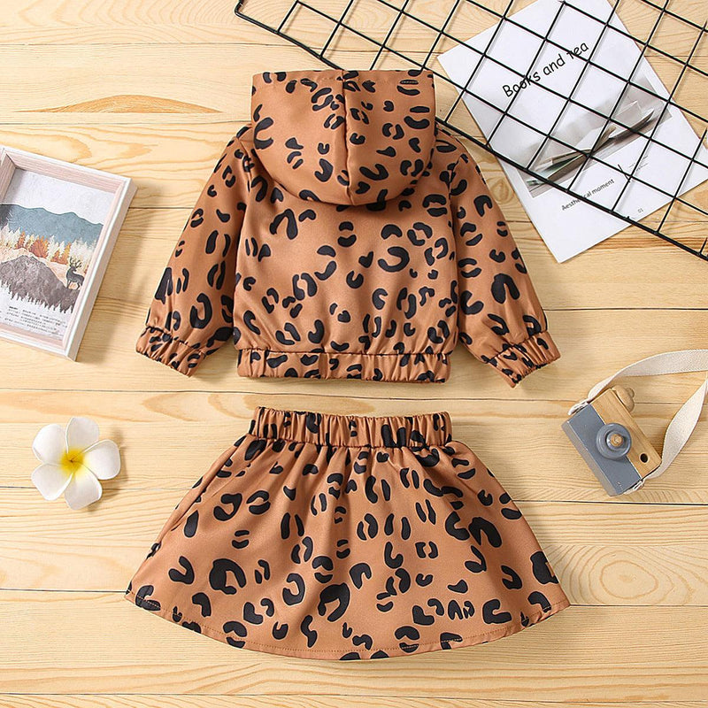 Toddler Kids Girls Leopard Print Hoodie Short Skirt Set - PrettyKid