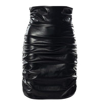 Women‘s Solid Pleated PU Leather Hip Wrap Skirt - PrettyKid