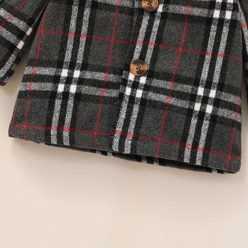 Toddler Boys Girls Long Sleeve Small Lapel Plaid Print Coat - PrettyKid