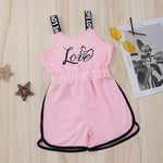 Toddler Kids Girls Summer Pink Letter Printed Suspender Jumpsuit - PrettyKid
