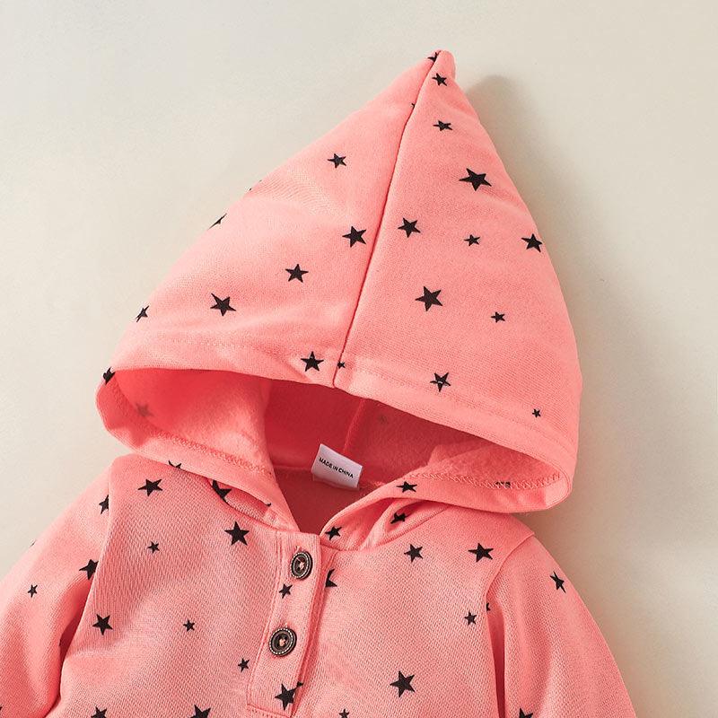 Baby Boys Girls Solid Lovely Moon Star Print Hoodie Jumpsuit - PrettyKid