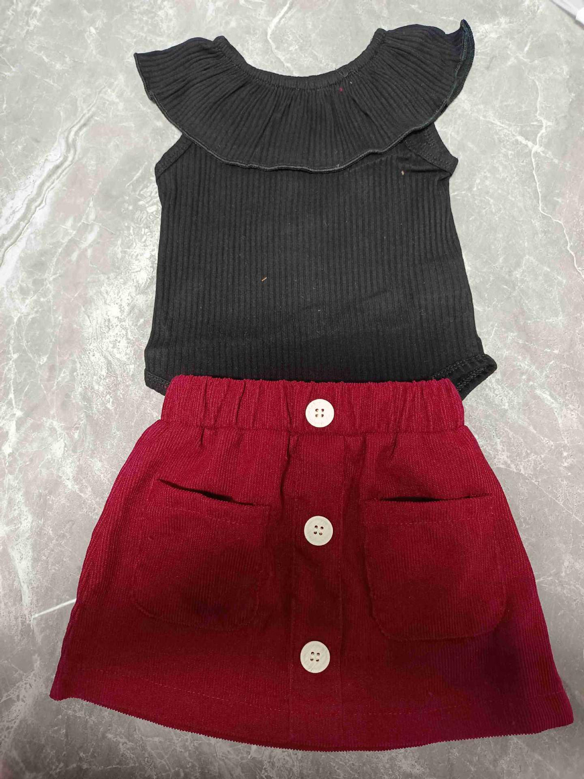 Baby Children's Ruffle Collar Cotton Sleeveless Romper Corduroy Skirt Girls Suit