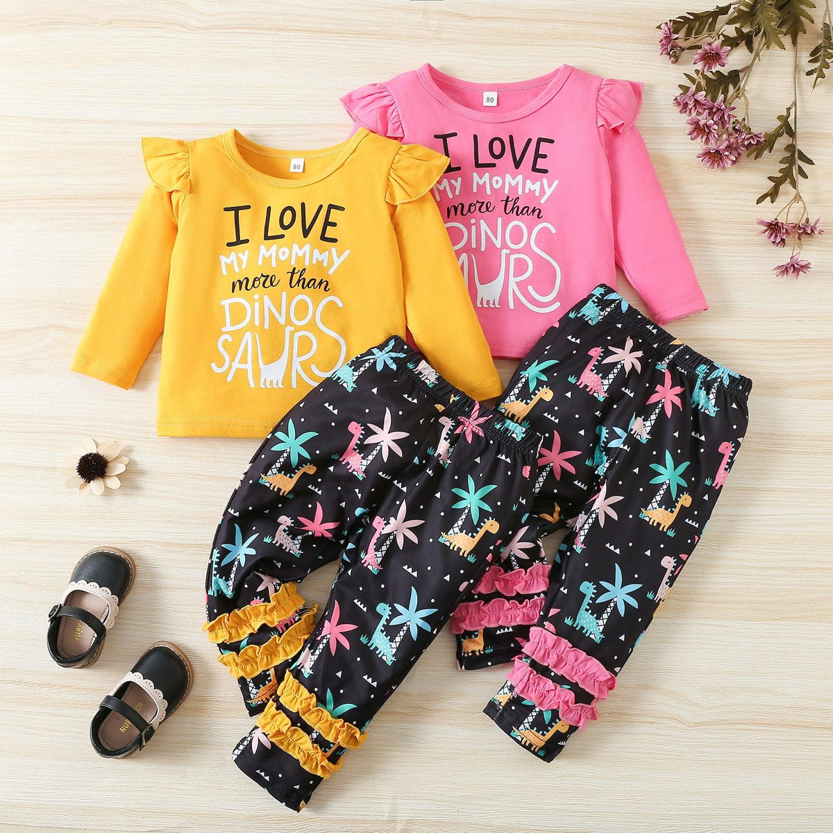 Toddler Kids Girls Solid Color Round Neck Letter Print Long Sleeved Suit - PrettyKid