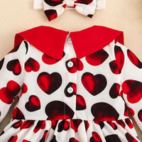 Baby Long Sleeve Dress Valentine's Day Love Print Princess Dress+Headband Set - PrettyKid