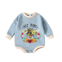 Spring Children's Cartoon Bee Flower Letter Printed Triangle Romper - PrettyKid