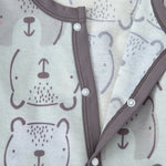 Baby Cartoon Bear Print Slant Placket Wrap Long Sleeved Jumpsuit - PrettyKid