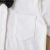 Toddler Kids Boys White Short Sleeved Shirt Top Black Plaid Printed Suspender Shorts Set - PrettyKid