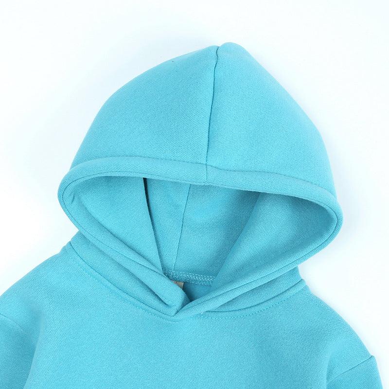 Toddler Kids Boys Girls Solid Color Padded Hooded Sweatshirt Children's Thickened Tops - PrettyKid