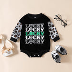 Autumn and Winter New Baby and Toddler Leopard Long Sleeve Letter Printing Triangle Wrapped Fart Bodysuit - PrettyKid