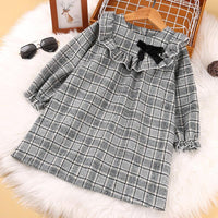 Toddler Kids Girls Plaid Bow Long Sleeve Lace Dress - PrettyKid