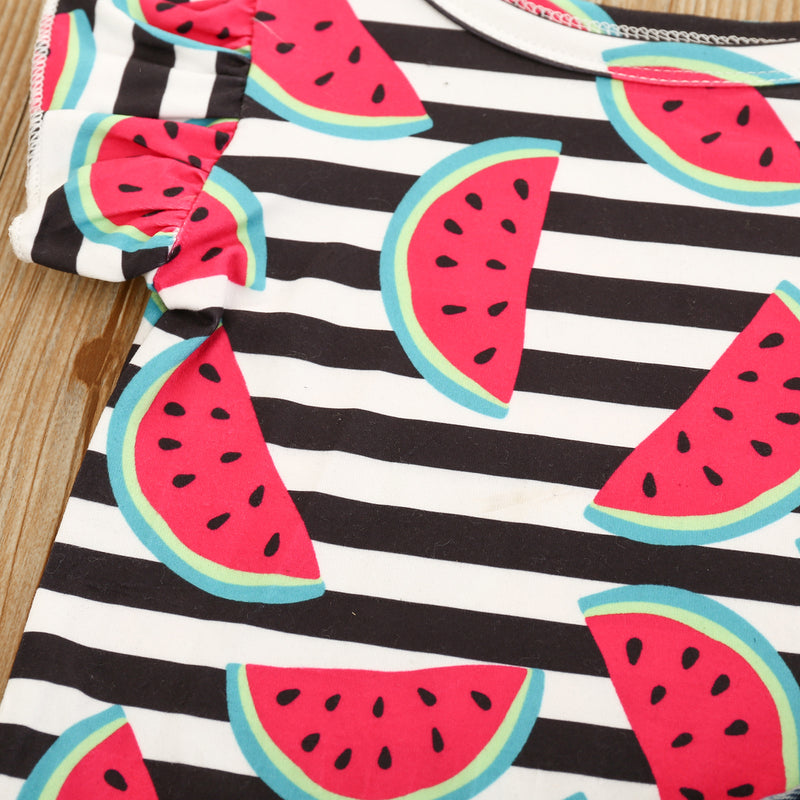 Toddler kids girls' watermelon print short sleeve top denim shorts suit - PrettyKid