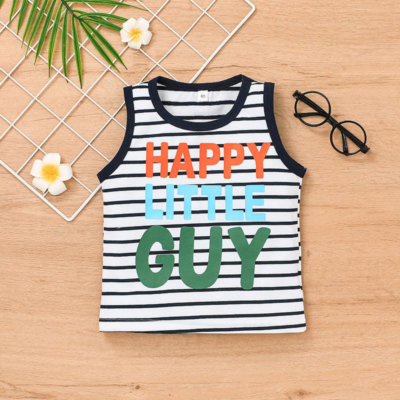 Toddler Kids Boys' Striped Lettered Print Vest Solid Pants Set - PrettyKid