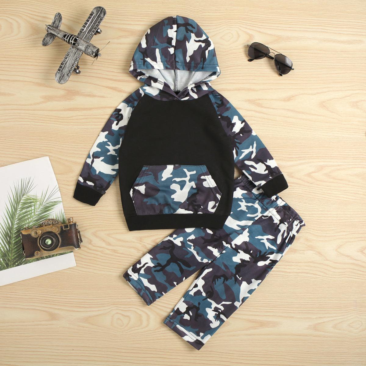 Toddler Kids Boys Camouflage Hooded Long Sleeve Suit - PrettyKid