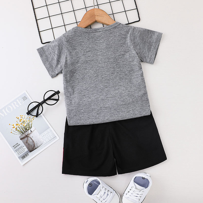 Toddler Boys Letter Print Short Sleeve T-shirt Shorts Set - PrettyKid