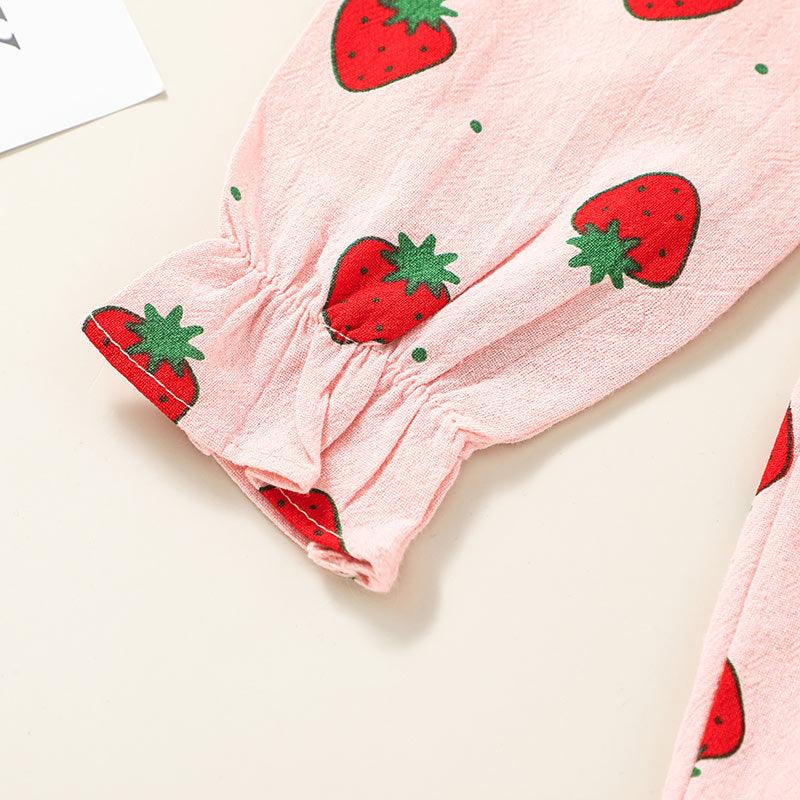 Toddler Kids Pink Strawberry Print Long Sleeve Dress - PrettyKid