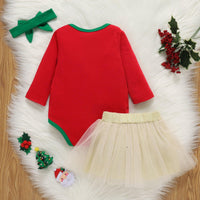 Baby Girls Christmas Deer Long Sleeve One-piece Dress Mesh Skirt Set - PrettyKid